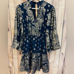 NEW Lilly Pulitzer JOELLA SILK DRESS True Navy Gold Fit and Flare